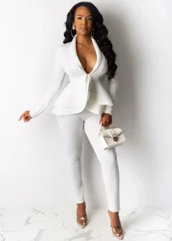 Two Piece Ruffle Blazer Bodycon Long Pants