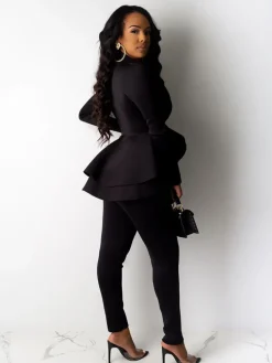 Two Piece Ruffled Blazer Pants Suit