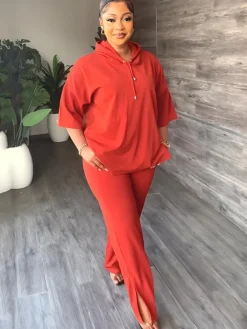 Two Piece Short Sleeve Hoodies Split Pants