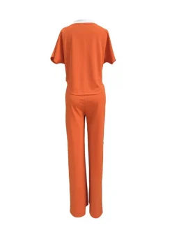 Two Piece Short Sleeve Top Drawstring Pants