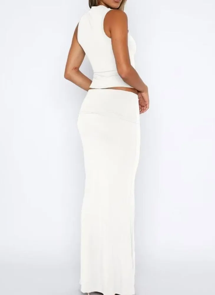 Two Piece Sleeveless Bodycon Top Ruched Skirt