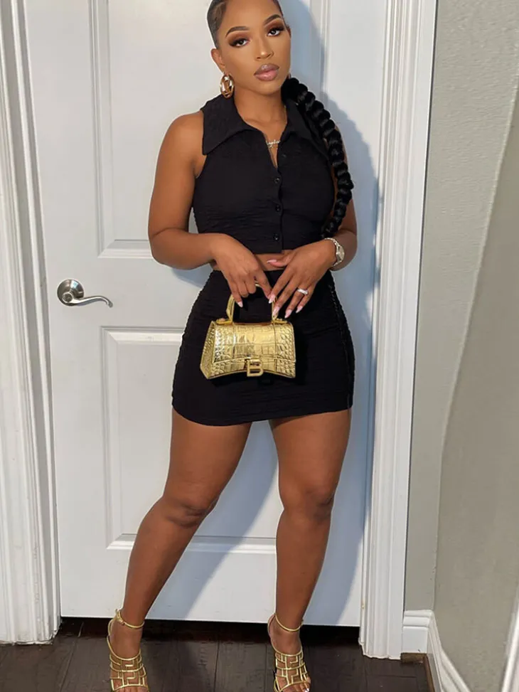 Two Piece Sleeveless Crop Top Miniskirts