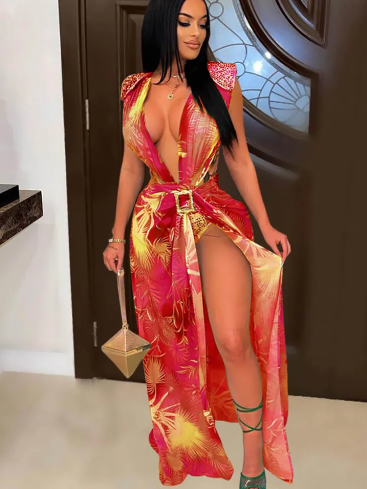 Two Piece Sleeveless Swimsuit Bikini Cover Up