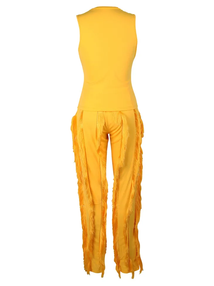 Two Piece Sleeveless Top Tassel Pants