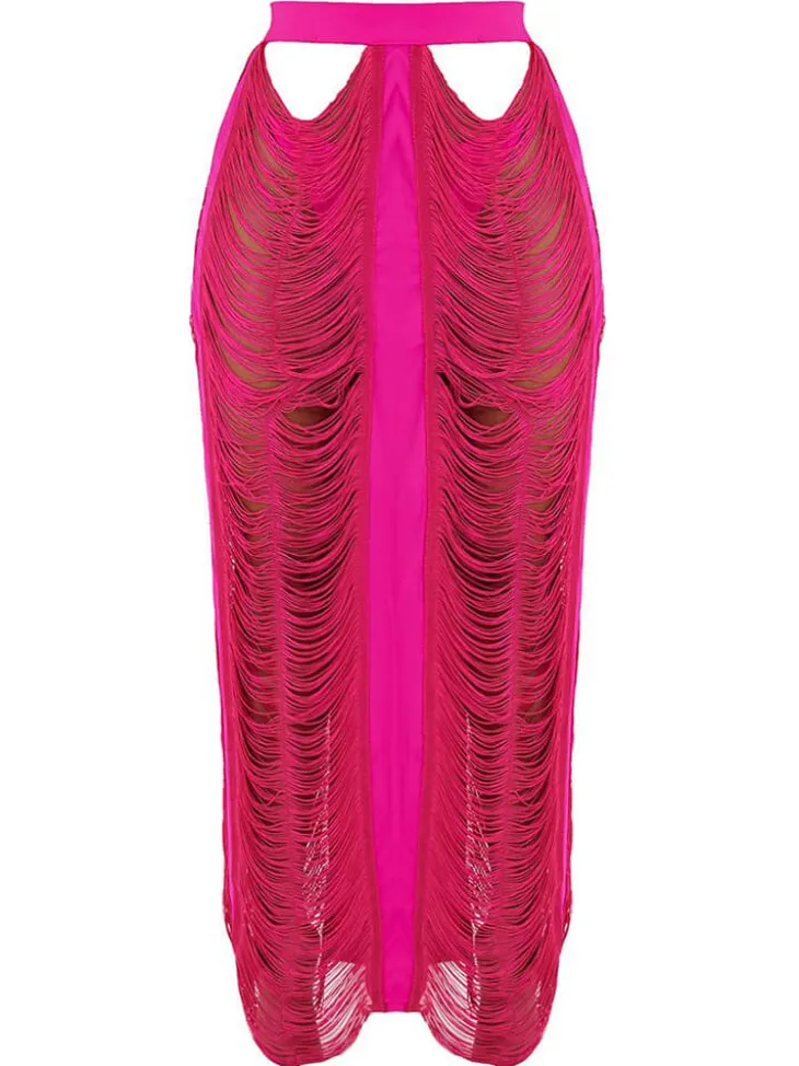 Two Piece Tassel Top Hollow Out Maxi Skrits