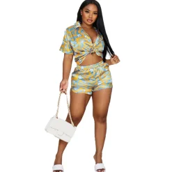 Two Piece Tie Dye Short Sleeve Top Shorts