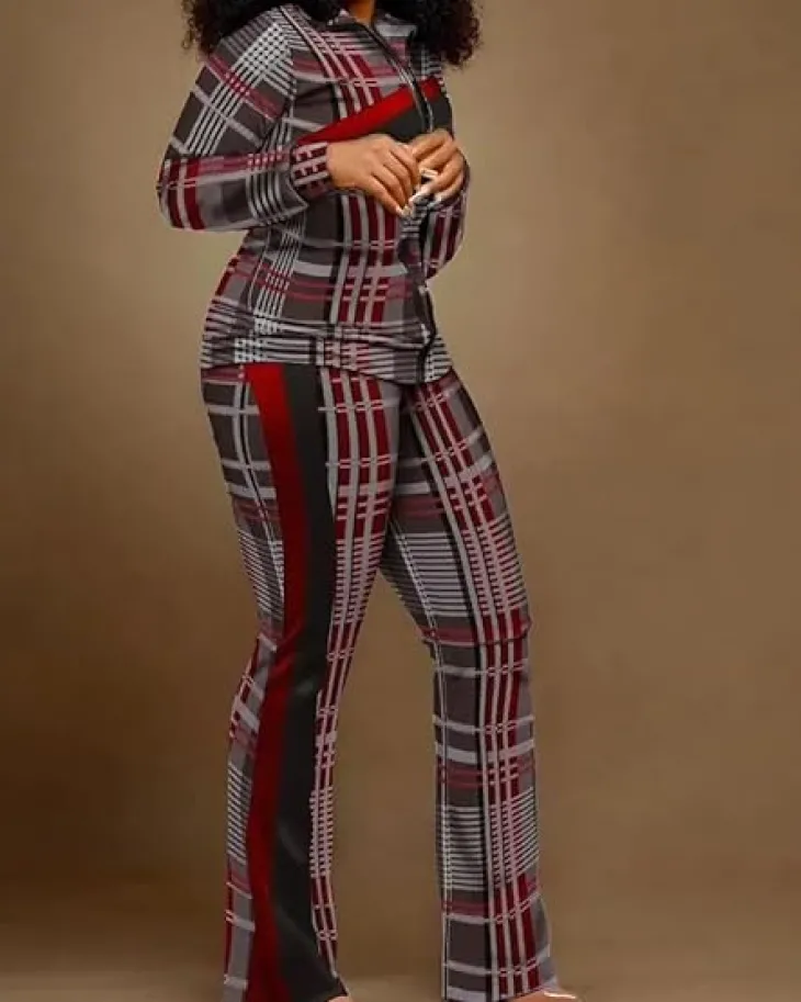Two Piece Zipper Up Top Long Pants
