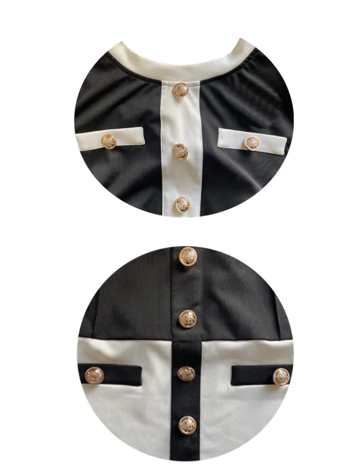 Two Pieces Color Block Button Front Skirt Set