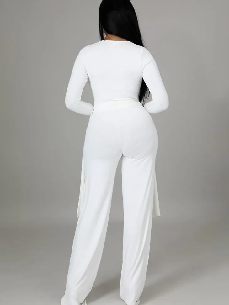 Two Pieces Irregular Lace Up V Neck Top Long Pants