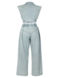 Two Pieces Sleeveless Denim Pants Set