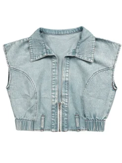 Two Pieces Sleeveless Denim Pants Set