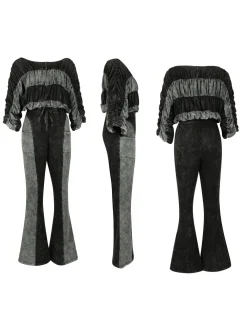 Two Pieces Solid Color Ruched Pants Set