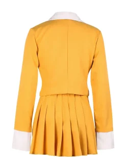 Two-Piece Blazer Shirt Collar Pleated Skirt Set