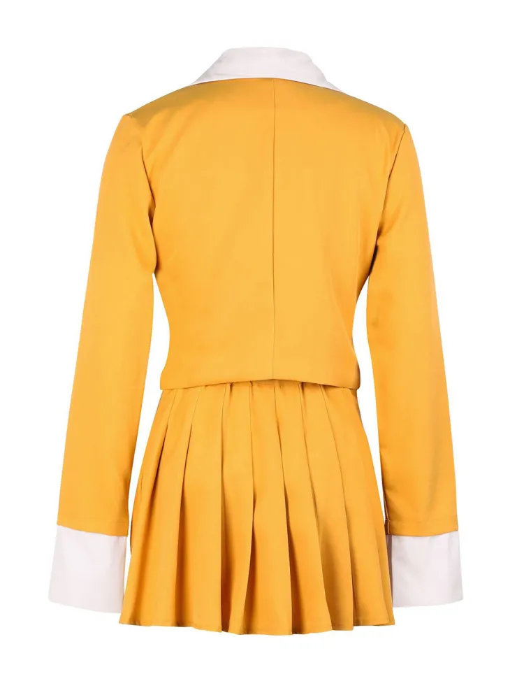 Two-Piece Blazer Shirt Collar Pleated Skirt Set