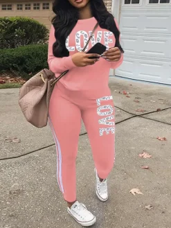 Two-Piece Casual Letter Leopard Print Pants Set