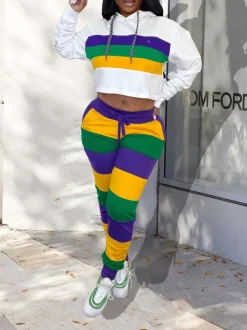 Two-Piece Striped Hoodie and Long Pants
