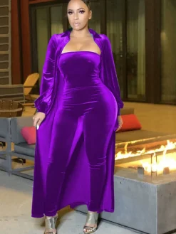 Two-Piece Velvet Cardigan u0026 Tube Jumpsuit