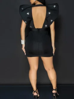 V Neck Backless Rhinestone Party Dress
