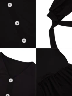 V-Neck Ruched Button Long Sleeve Mini Dress