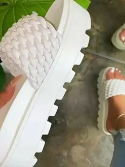 Woven PU Platform Beach Slide
