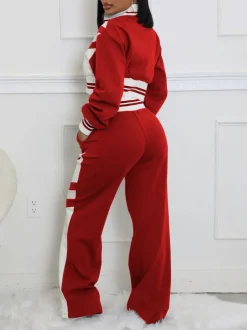 Zip Up Top Color Block Pants Set