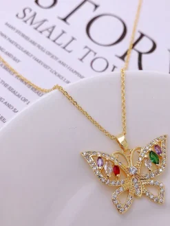 Zircon Butterfly Pendant Necklaces